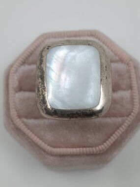 Vintage MRF Resources Silver Mother of Pearl Signet Ring Sz 10